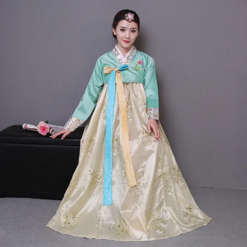 Sequined Korean traditional costume hanbok female Korea palace costume hanbok dress national dance clothing for stage show 2024