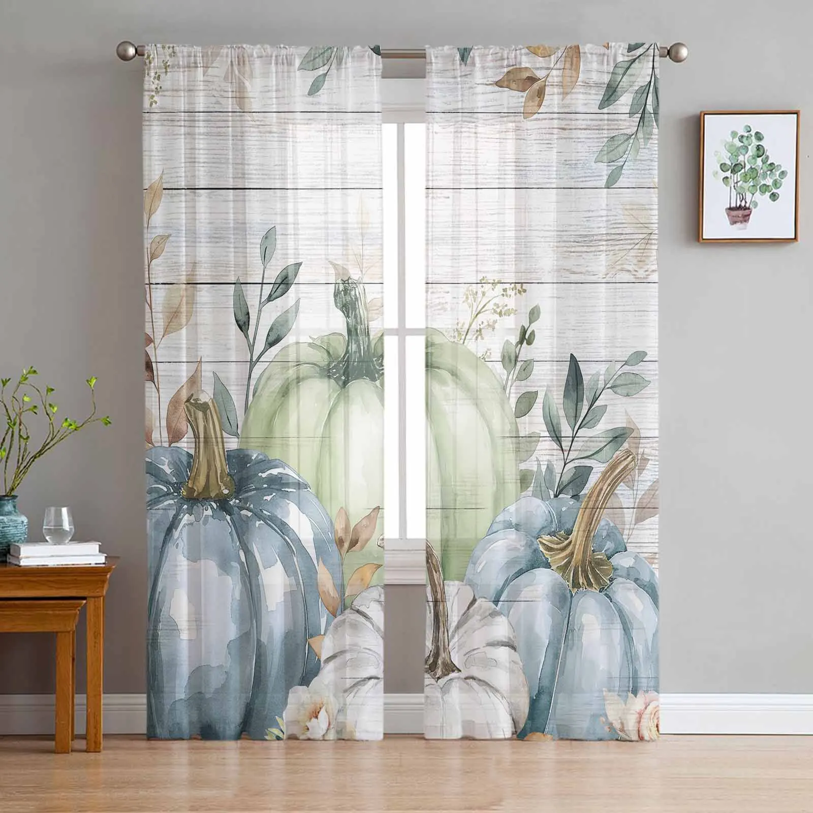 

Thanksgiving Autumn Leaves Curtains Living Room Bedroom Kitchen Decoration Window Voiles Organza Tulle Curtain