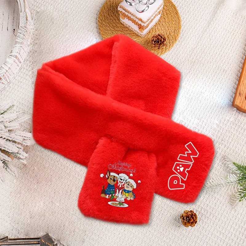 لطيف باو باترول الأحمر أفخم وشاح عيد الميلاد الاصطناعي الأرنب الفراء الدافئة في الهواء الطلق يندبروف الخمار لطيف مطبوعة الاطفال عيد الميلاد حزب هدية #5