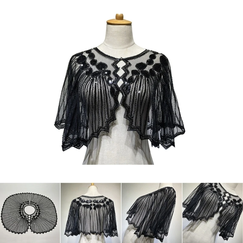 Sequins Shawls Cocktail Tea-Party Evening Dress for Girls Gatsby Accessories 1920s Flapper Beaded Shawl Gatsby Shrug