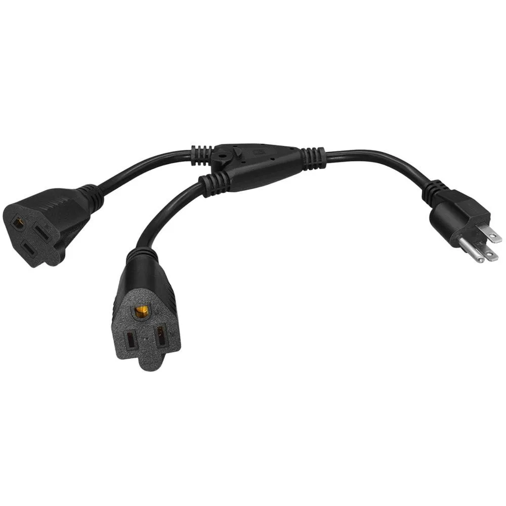 5-15P to 2x5-15R Power Splitter Cord 0.5m US 3 Pin Male to Dual Female Y Extension Cable 125V 1 to 2 Split Power Adapter Cable