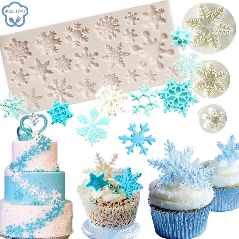 1/4PCS Snowflake Fondant Mold 3D Christmas Cake Decorations Winter Cupcake Topper Chocolate Candy Navidad Noel New Year 2024