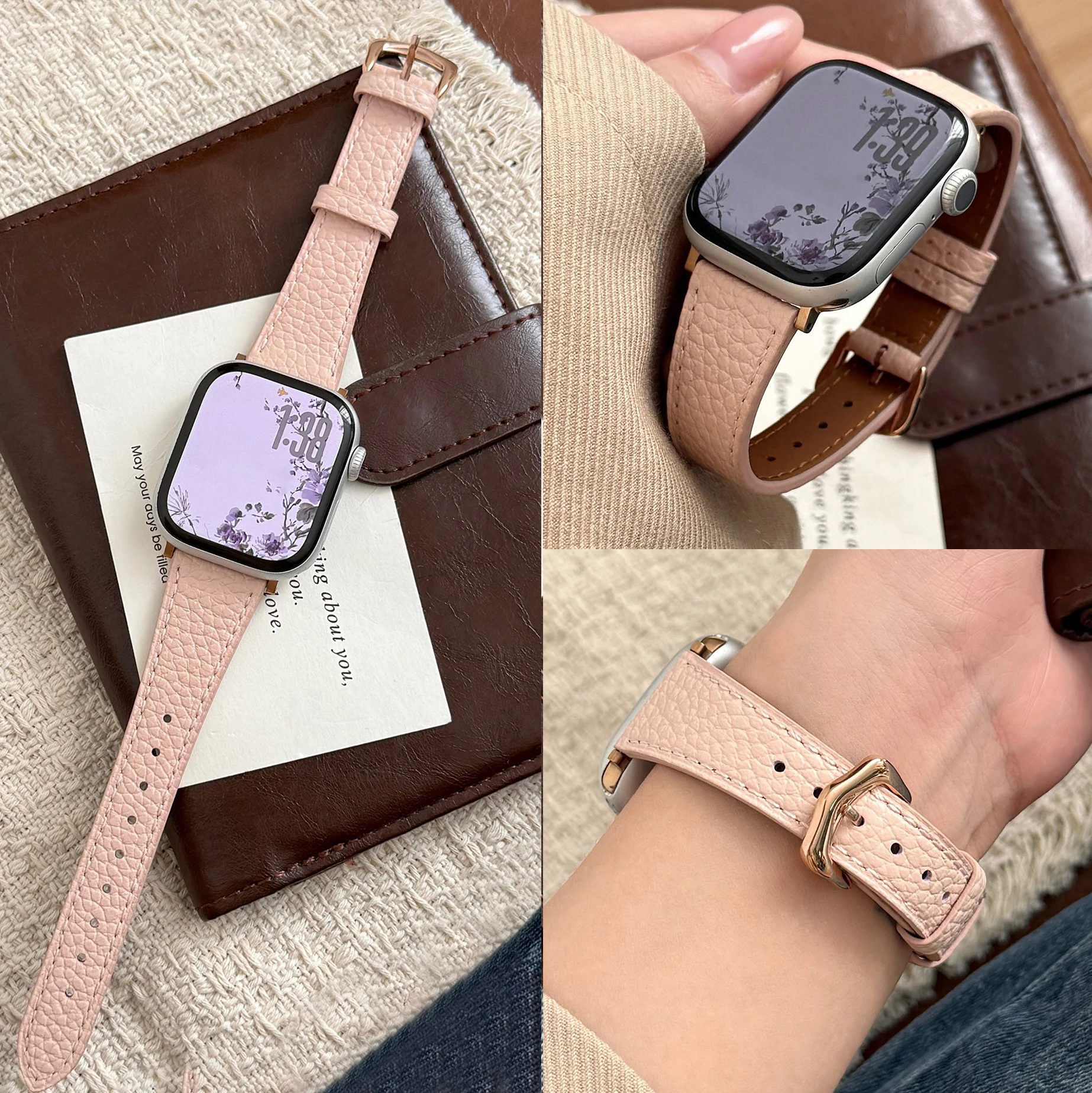 Retro Lychee Pattern Leather Watch Strap Universal 20mm for Xiaomi 8/9/10 pro Women's Strap Compatible for Redmi Watch 4  5 6