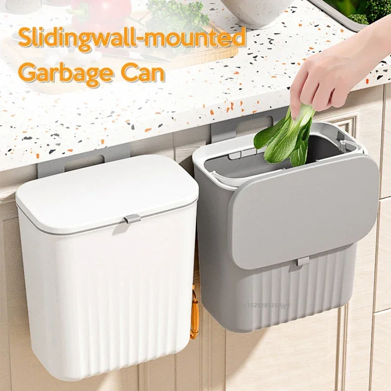 9L Wall Mounted Trash Can Household Waste Bin Hanging Bathroom Trash Can With Lid Food Garbage Bin Kitchen Accessories