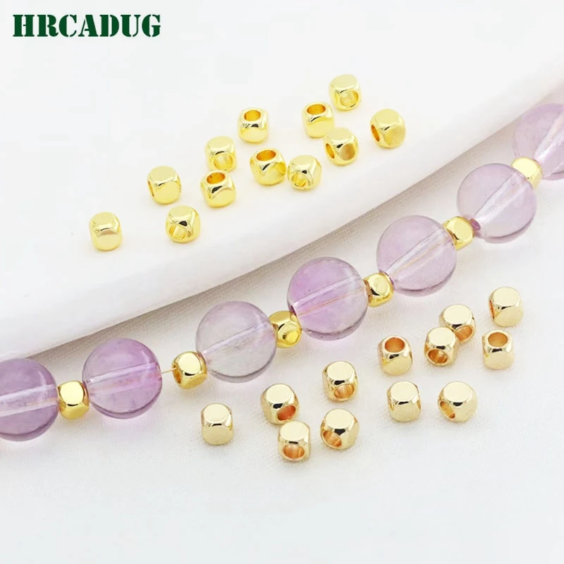 18K Gold Plated Rectangular Smooth Bead Large Hole Spacer Beads For Woman's Bracelet Handmade Jewelry Making Accessories Finding