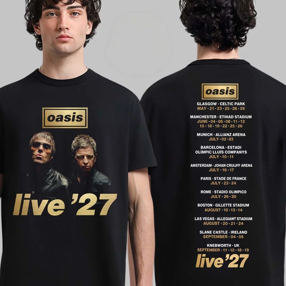 Oasis Live 27 UK Europe Tour Merch Music Concert Vintage New Summer Music Band T Shirt Cotton Unisex Men Women T-Shirt Y2k Tee