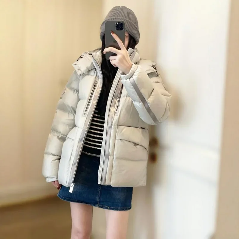 Moncl * r effen kleur winddicht gewas puffer jack unisex winter dikke korte stijl 90% witte ganzendonsjas damesjassen