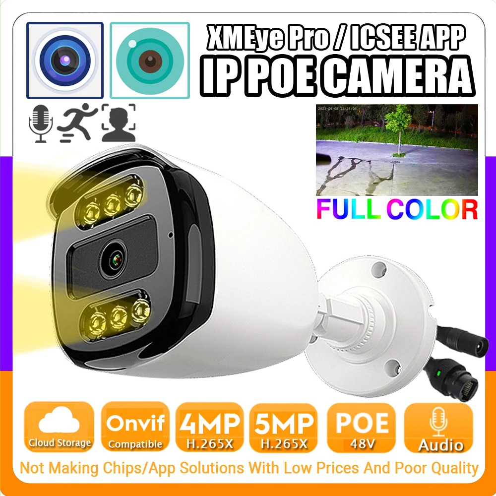 Xmeyeプロオーディオカラーナイトビジョンカメラ、ip Poe、5mp、4mp、h.265 hd、マイク、屋外、防水、onvif ai、顔、モーション検出、Webカメラ