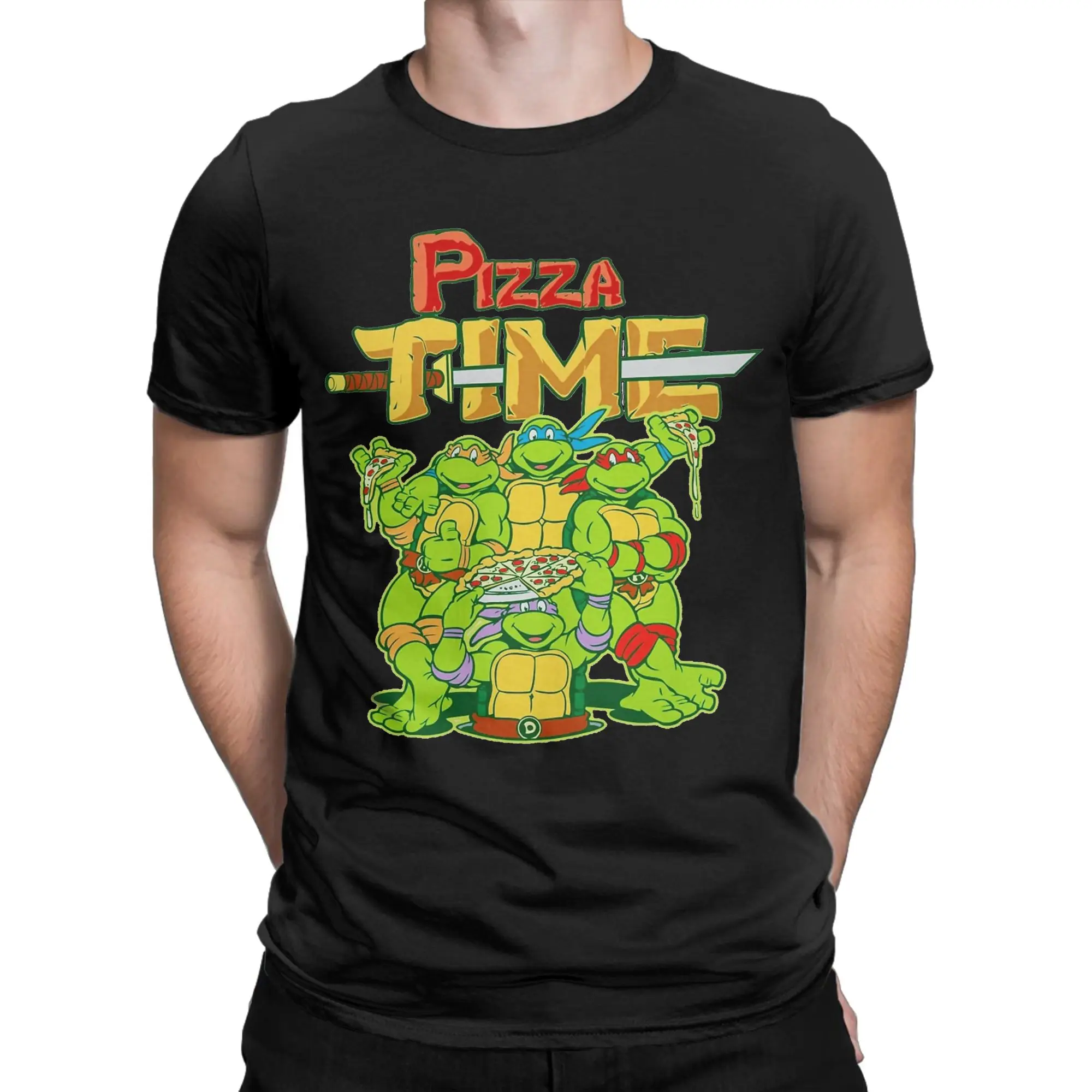 Men Women TMNT T-Turtles   Pizza Time T Shirts Pure Cotton Clothing Funny Short Sleeve Round Collar Tee Shirt Plus Size T-Shirt