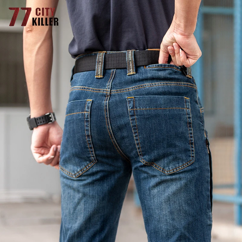 77City Killer Military Denim Pants Men Tactical Cargo Elasticity Joggers Male Multi-pocket Wearable Mens Trousers Cowboy Pants