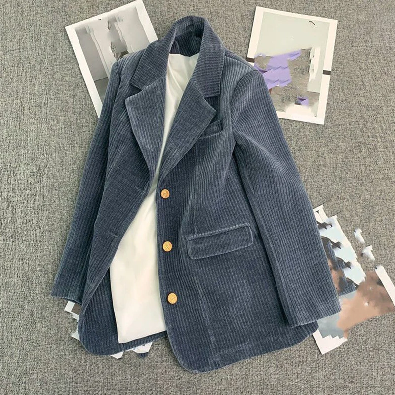الرجعية المرأة سروال قصير السترة أنيقة طويلة الأكمام ضئيلة الحلو دعوى معطف الكورية عارضة بسيطة سيدة الخريف الشتاء لينة سترات جديدة