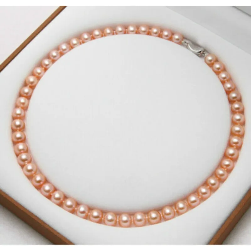 

18 Inch Gorgeous AAAA 9-10mm South Sea Round Pink Pearl Necklace Pop Fashion Temperament Necklace Women's 925s-
