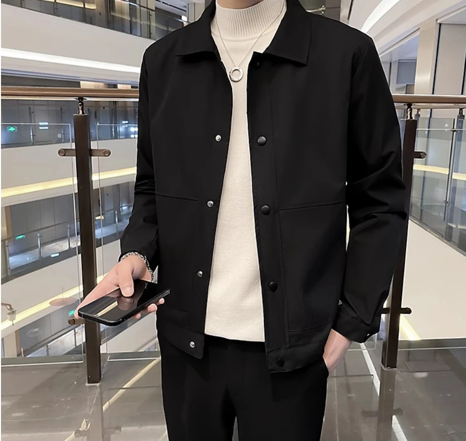 Early fall New trend Fashion jacket Slim slim handsome casual solid color lapel top coat men's coat