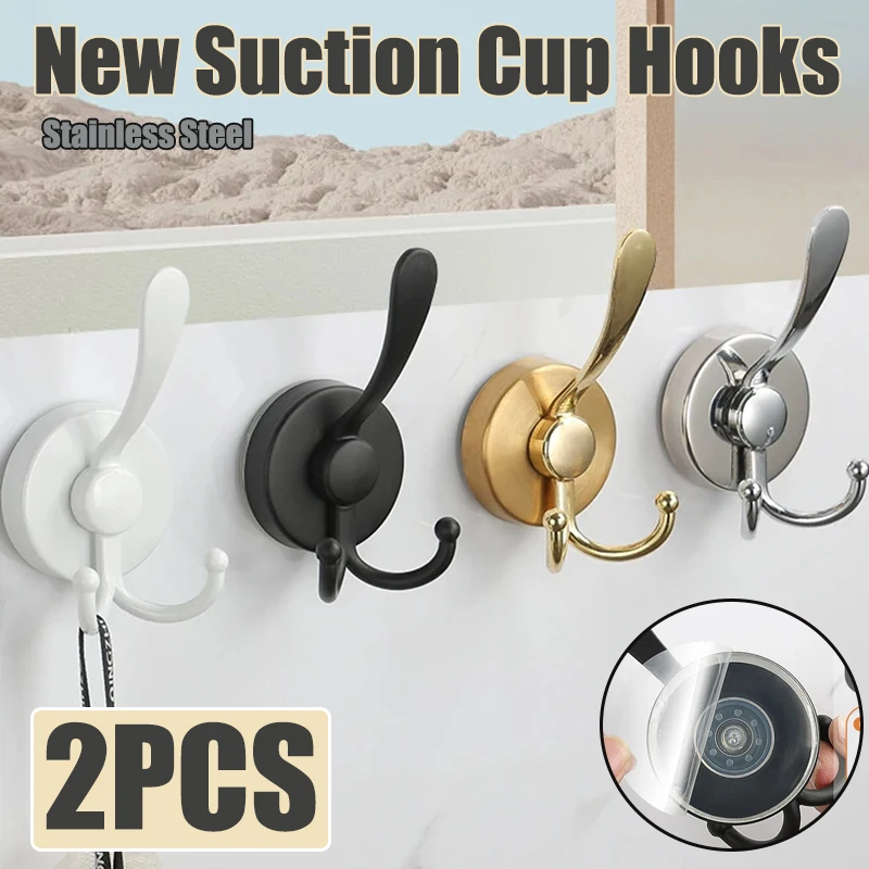 New Suction Cup Hooks Stainless Steel Wall Mounted Hooks Bathroom Robe Towel Holder Punch-free ReusableStrong Adsorption Hooks