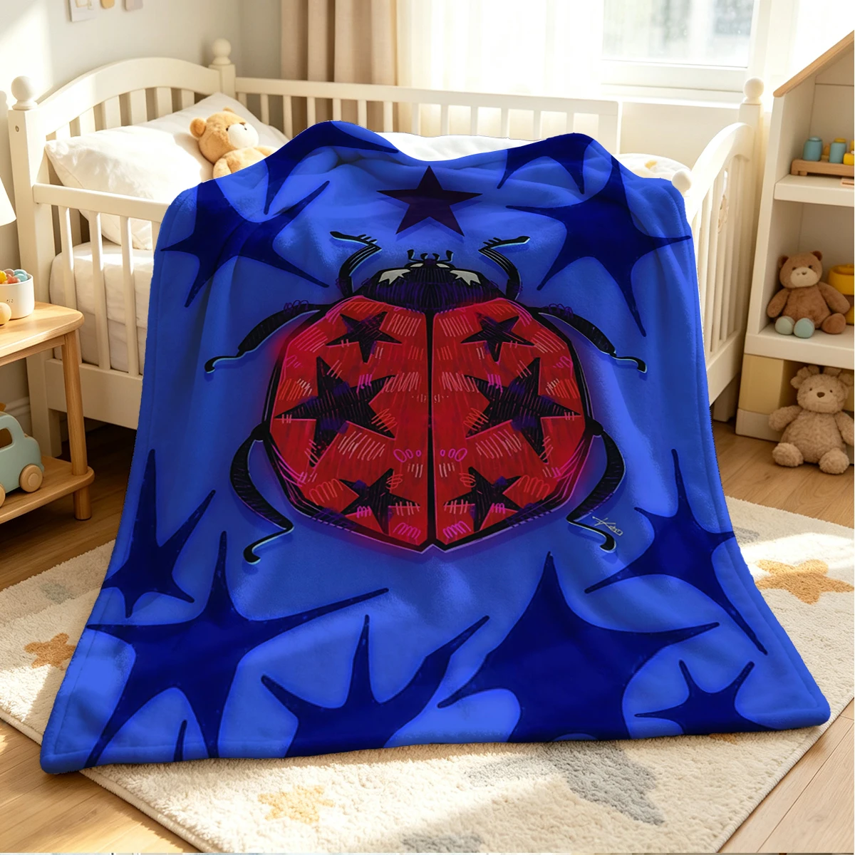 Star Beetle Flannel Blanket Warm Soft Halloween Christmas Couch Warm Cozy Decorative Decor Gift for All Season