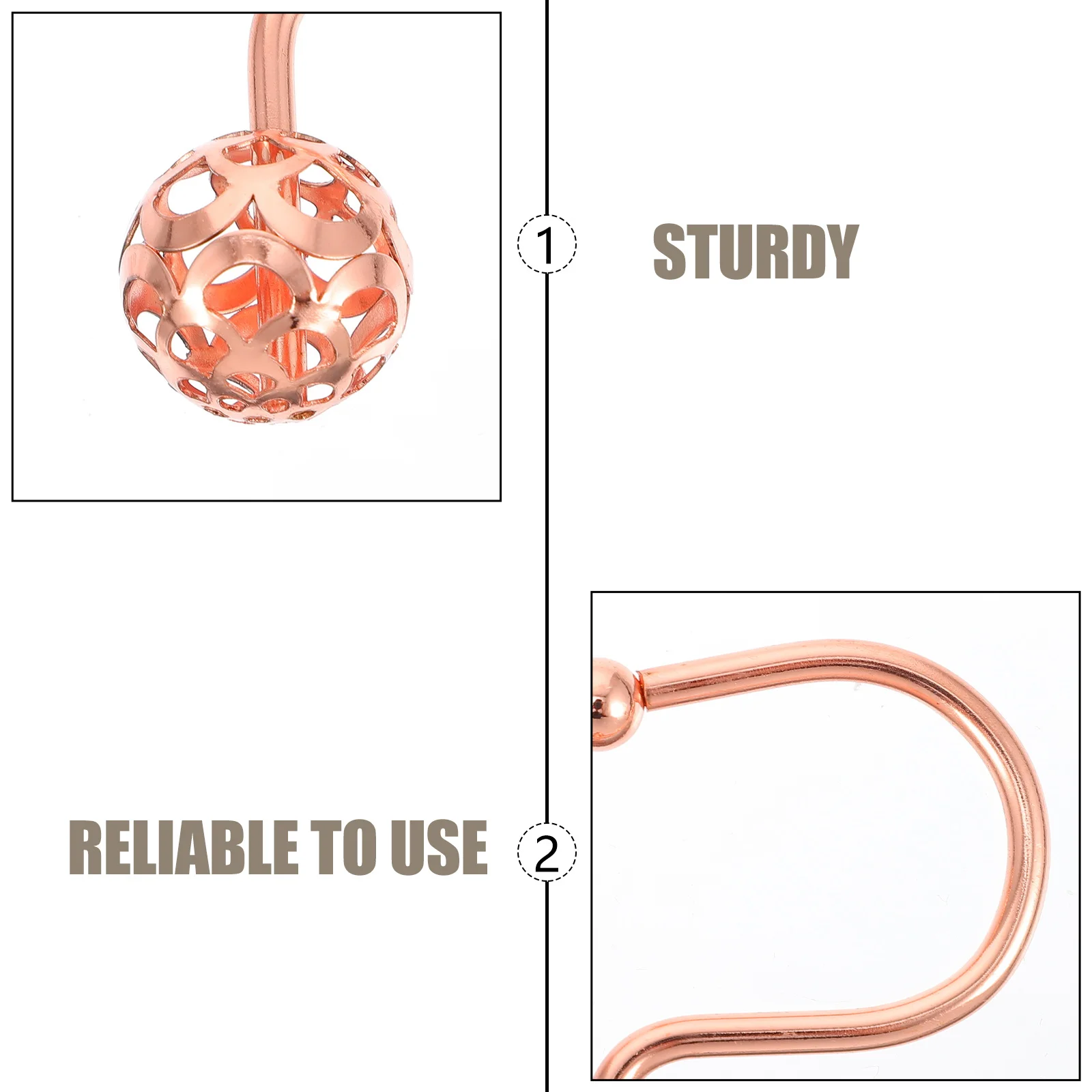 

12Pcs Metal Ball Curtain Hangers Superior Quality Waterproof Fixings for Shower Bath Sturdy Iron Plating Hanging Clasps