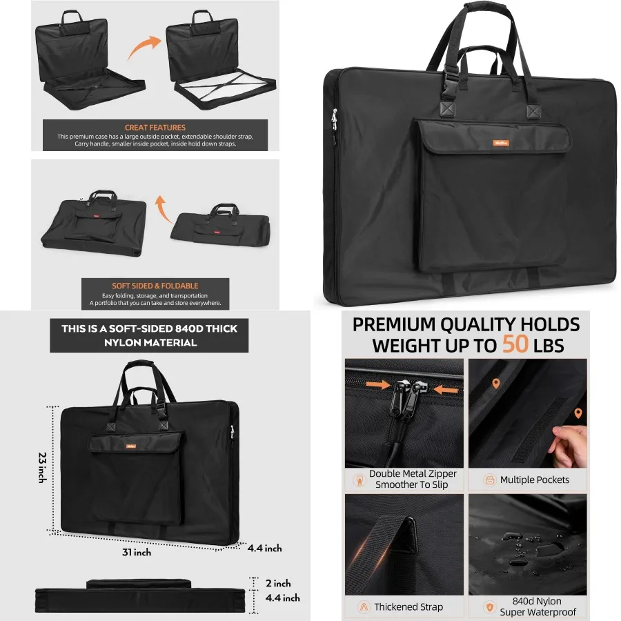 Borsa portfolio artistico in nylon impermeabile da 23 x 31 pollici con design su un lato morbido e tracolla regolabile per un trasporto sicuro di Sk