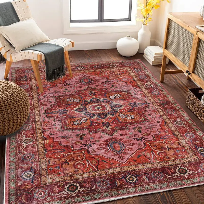 VIKAMA Distressed Vintage Persian Rugs, Bohemian Living Room Rugs, Non-Slip and Durable Bedroom Rugs, Home Decor