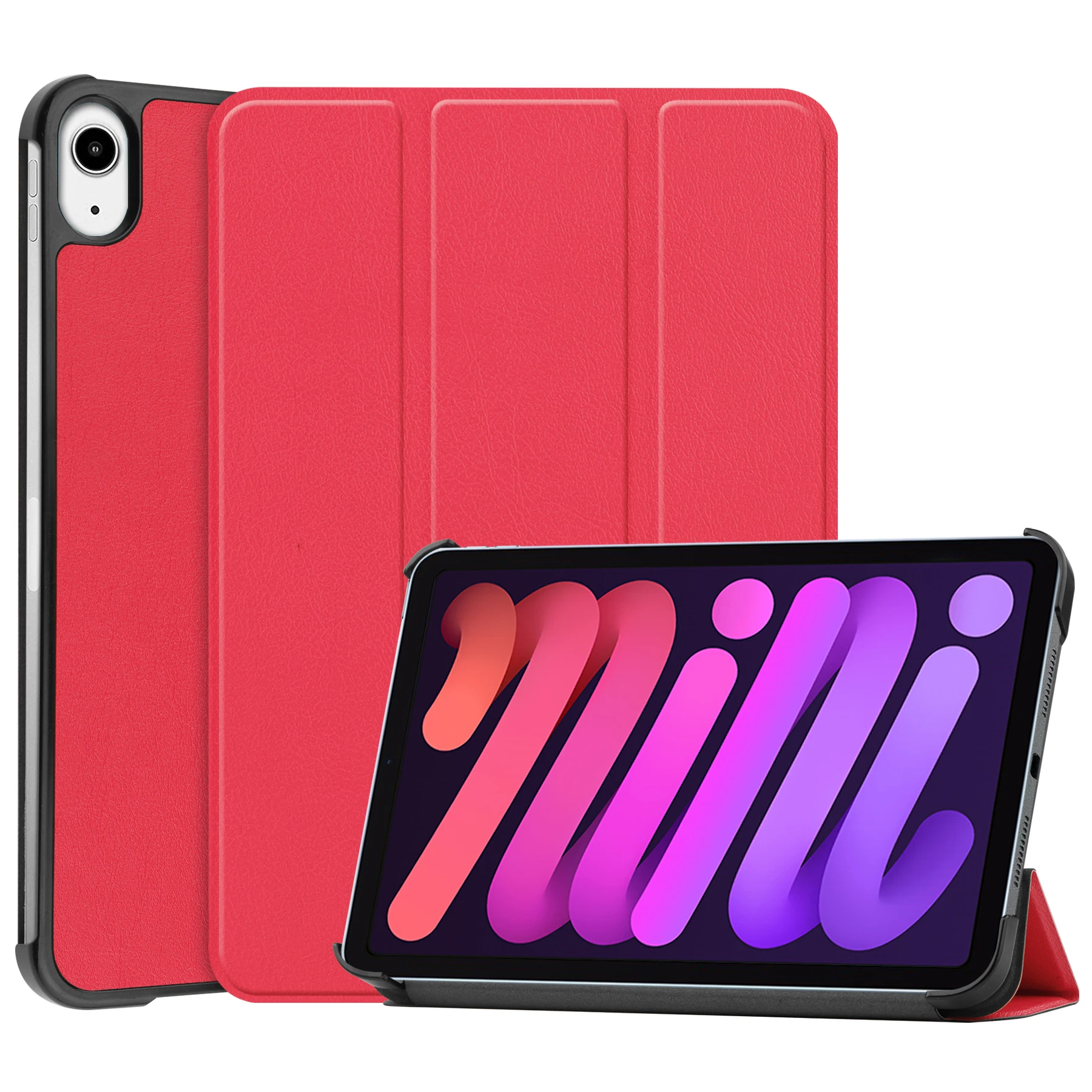 Leather Cover For iPad mini7 2024 mini6 2021 Tablets case Slim Fit Auto Sleep Wake Multiple Colors Tri-fold Caster Hard Shell