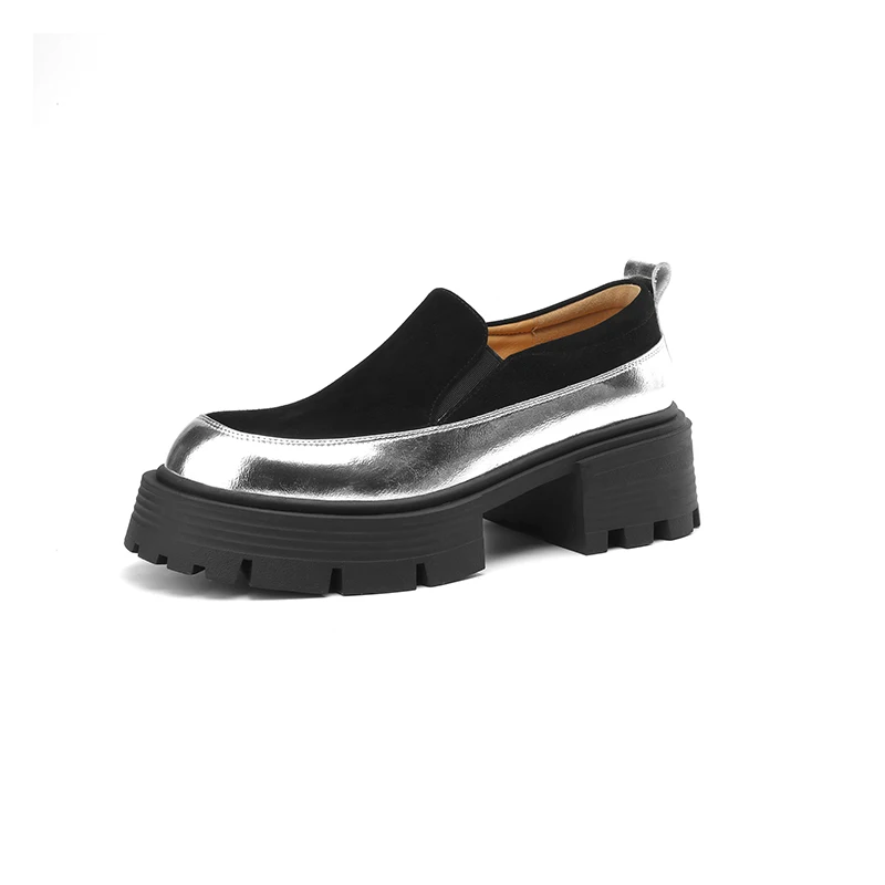 المتسكعون النساء من جلد الغزال منصة الانزلاق على نغمتين جولة تو كسول أزياء عارضة أحذية وحيد مكتنزة