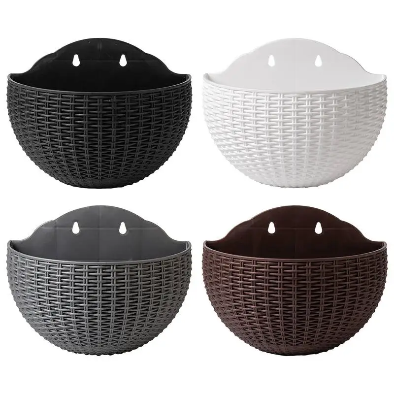 Wall-mounted Flower Basket Garden Hanging Flower Pot Nest Basket Imitation Rattan Flower Basket Semi-circular Flower Planter