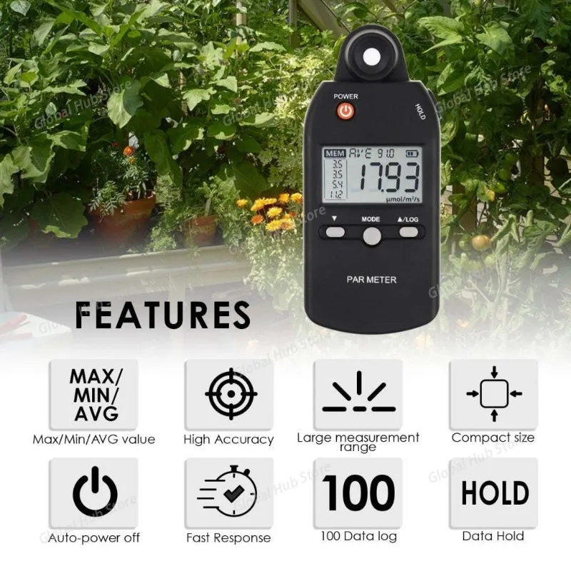 Portable Handheld PPFD Meter Photosynthesis Light Meter for LED Grow Light Plant PAR Tester Greenhouse Use