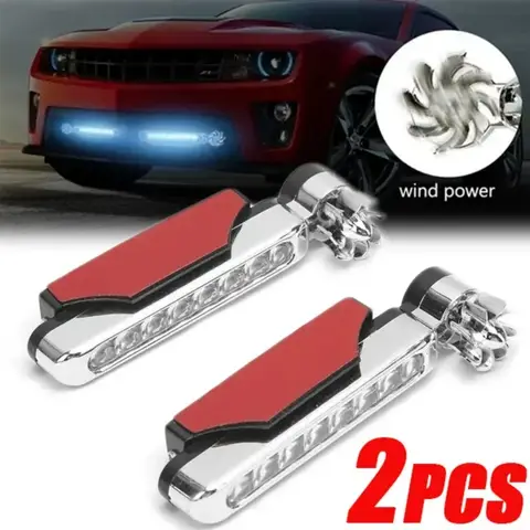 2/1pcs Wind Powered Car LED Daytime Running Light Auxiliary Lighting Rotation Fan Lamp Automobile Day Time Headlight LED Lights