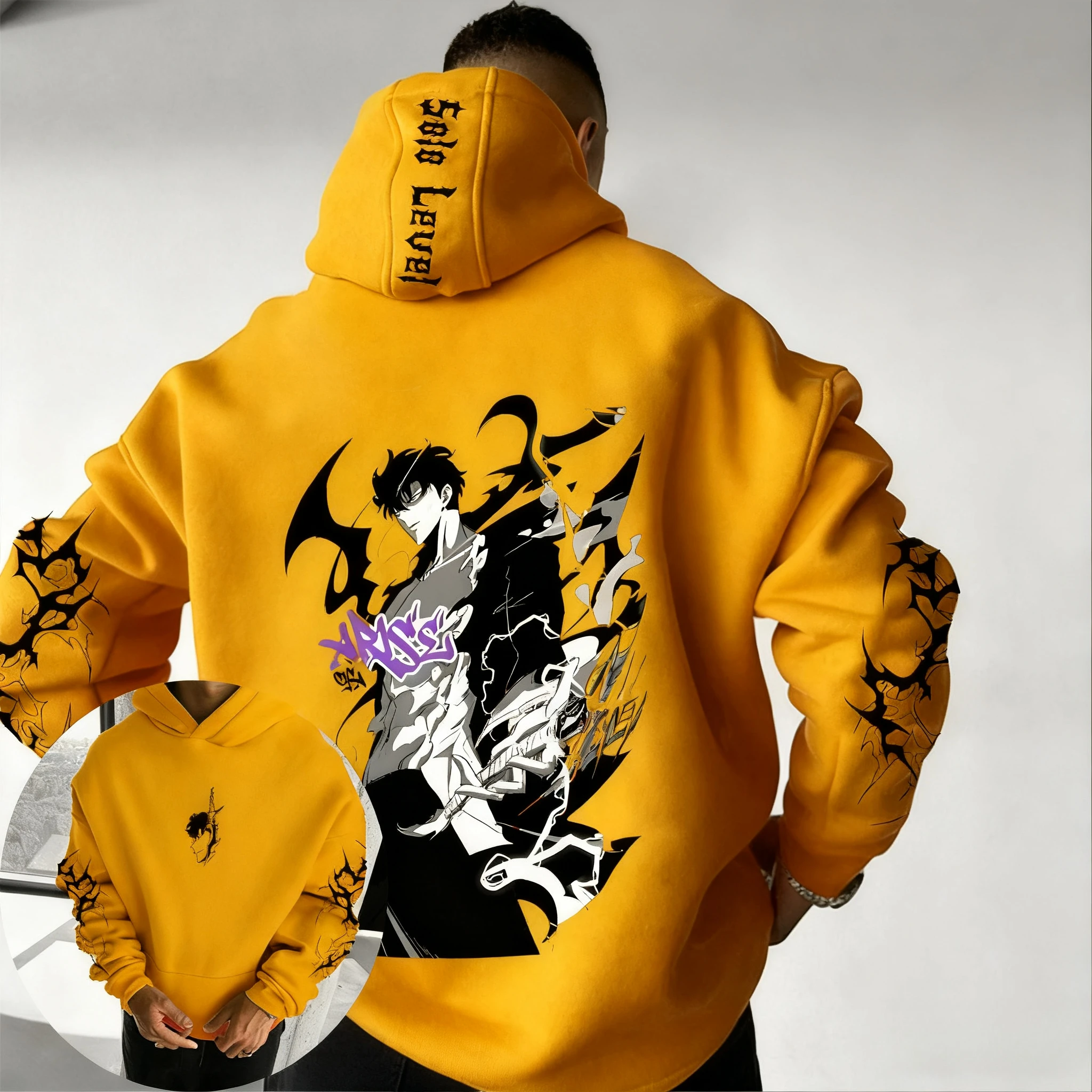 سولو التسوية أنيمي المشاركة ذات العلامات التجارية هوديي 2025 الرجال والنساء الخريف/الشتاء جديد الشارع الهيب هوب Y2K فضفاض عادية الوالدين والطفل