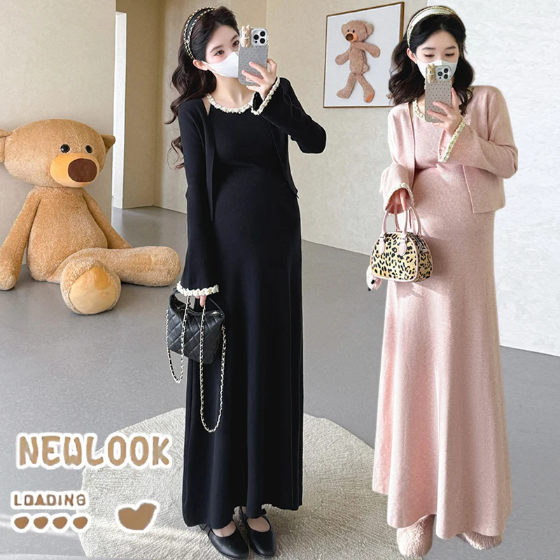 pregnant-women-knitted-cardigan-and-dress-set-fashionable-autumn-style-ladylike-two-piece-suit-for-women-regular-thickness