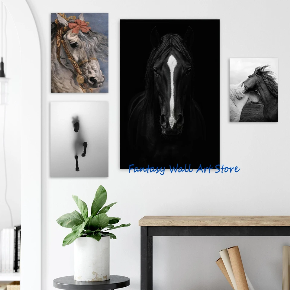 Black Horse Photos Vintage Luxury Wall Art Sturdy Horses Equestrian Photo Print Poster Canvas Painting Wall Pictures Home Decor