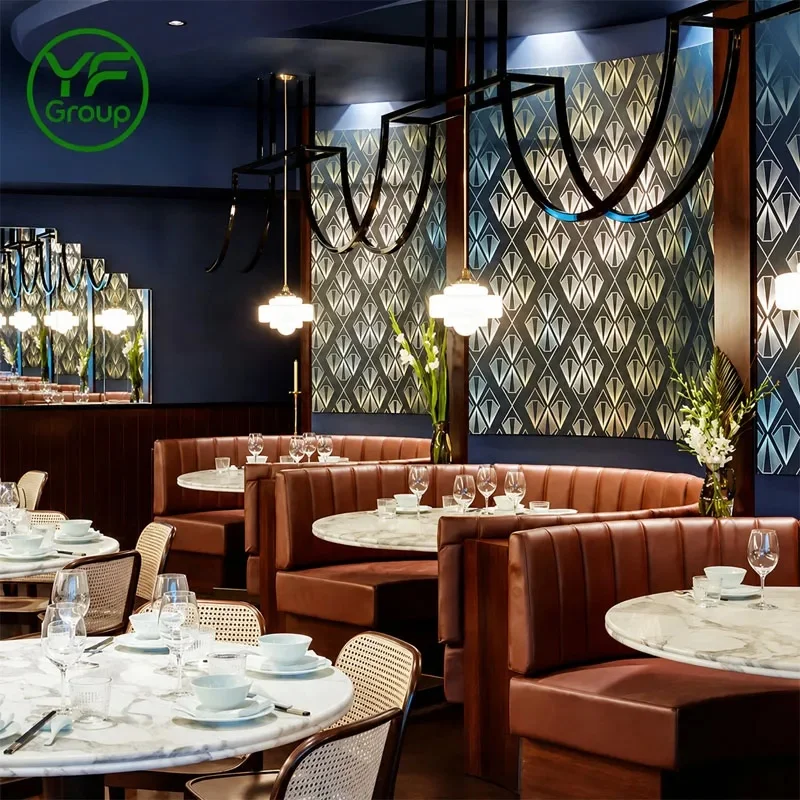 One-Stop Customization Luxury Restaurant Furniture Booth Seating with Marble Tables Wooden Chairs Sets for Hotel Cafe Bar