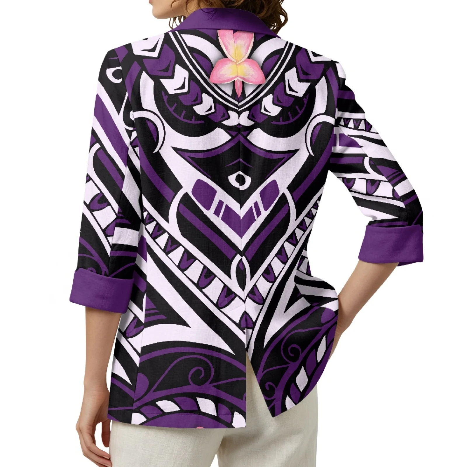 PENSTROLL Purple Plumeria Abstract Open Front Cardigan, Linen Style Light Cover up Sizes S-3XL, Soft for Beach and Daily Wear