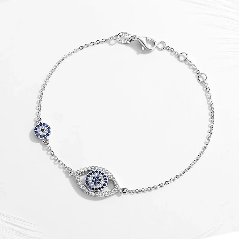 TONGZHE Evil Eye Bracelet 925 Sterling Silver Blue Main Stone Jewelry Link Bracelets For Women Lucky Luxury Pulseira Feminina