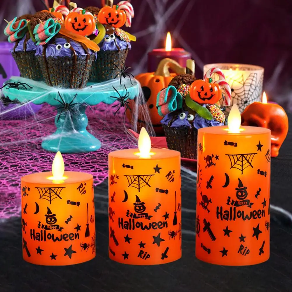 Flameless Candles Set of 3 Flameless Flickering Candles for Indoor Outdoor Halloween Decor Weddings Parties Battery Operated