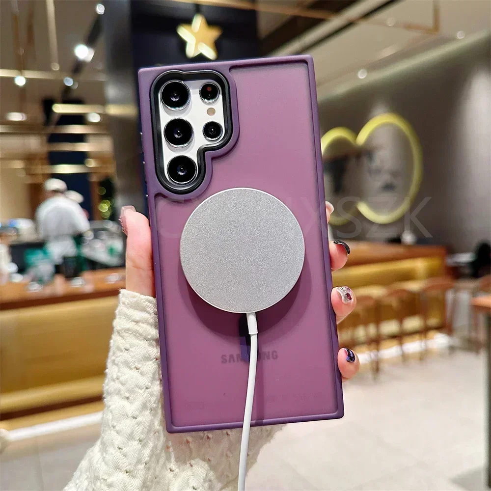 Роскошный матовый полупрозрачный чехол с беспроводной зарядкой для Magsafe, чехол для Samsung Galaxy S23 S22 Ultra 23 Plus, противоударный чехол для телефона