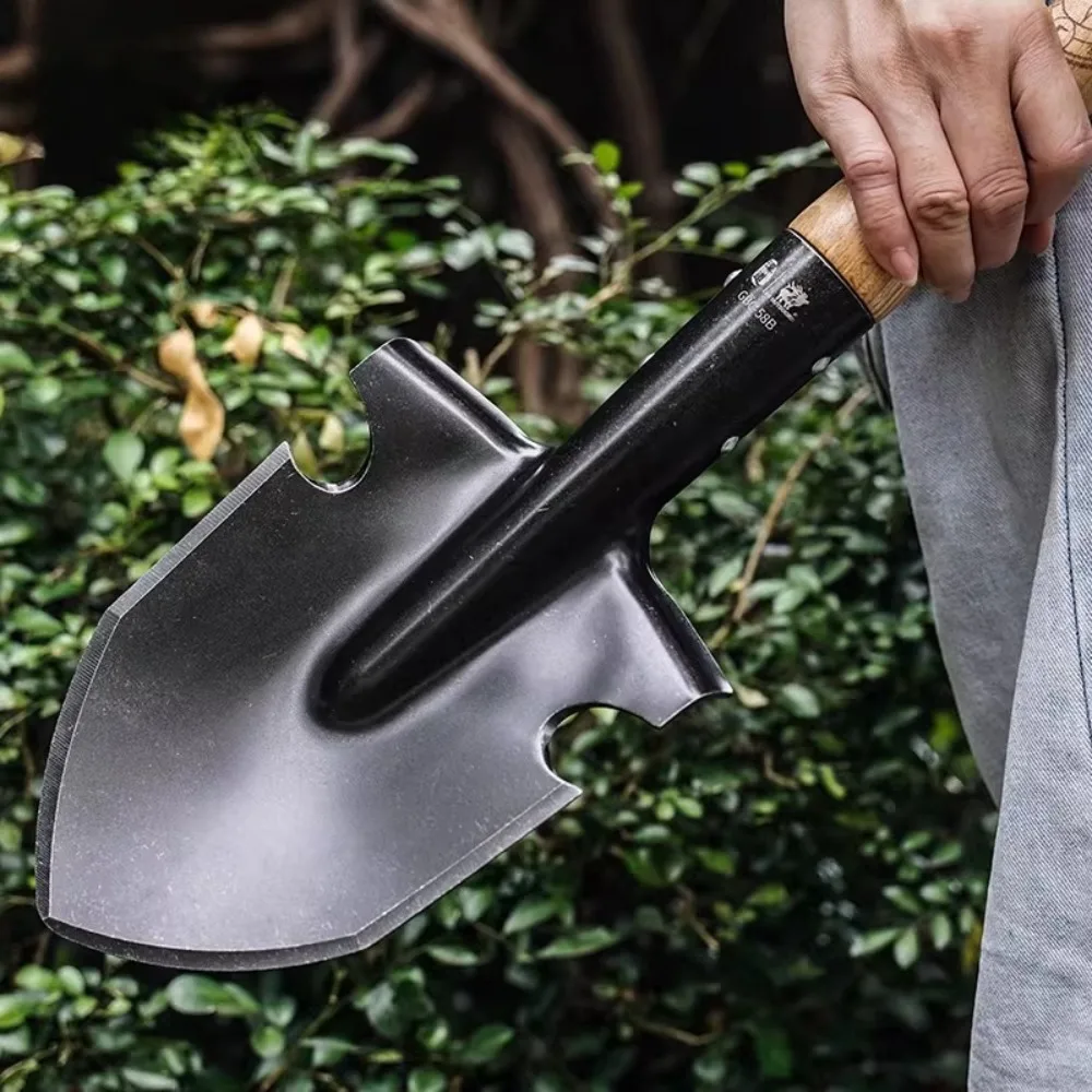 Multifunctional Engineer Shovel Outdoor Camping Portable Wooden Handle Thickeneds Urvival Shovel Self-defense Gardening Tools