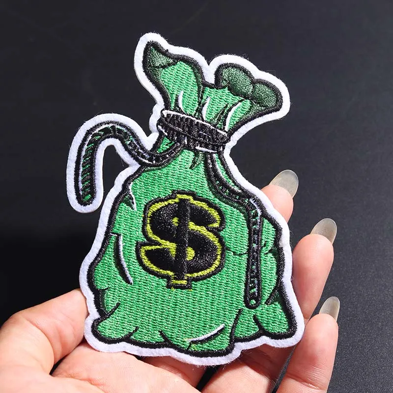 Money bag size: 10x8CM patchers embroidery clothing cloth stickers clothes Iron on badge logo denim jacket punk patches