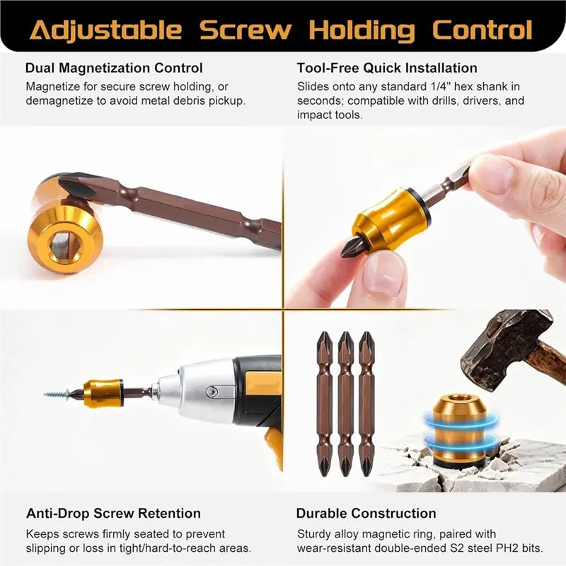 ABLK Magnetic Screw Ring 3Pcs& PH2 Bit Set 3Pcs, Universal 1/4