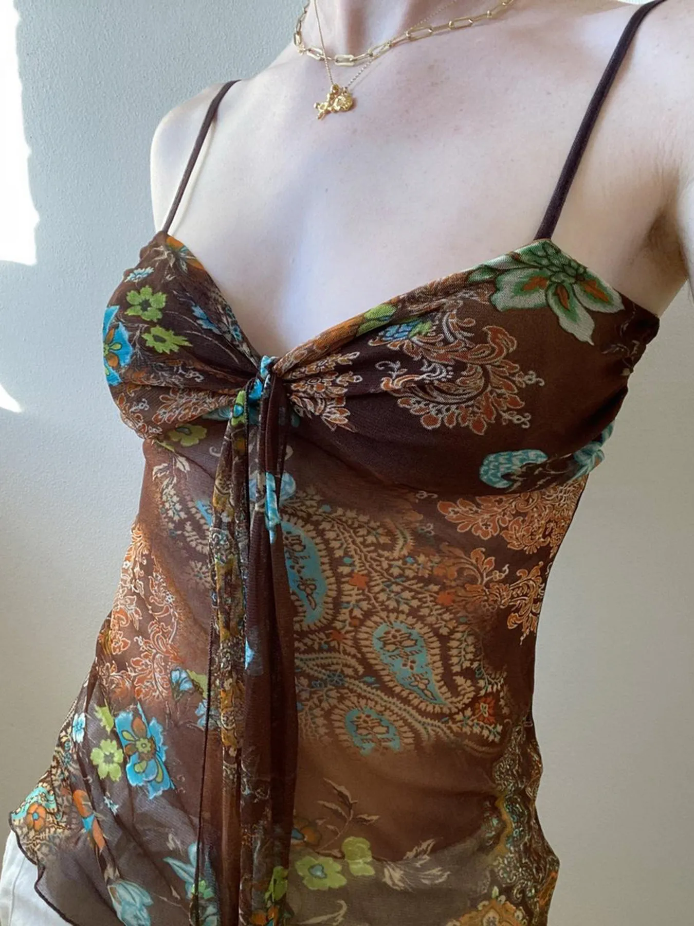 Women's Brown Print Tank Top Off Shoulder Camisole Top Vintage Y2K Gyaru Elegant Top Cami Top Sleeveless Cropped Top Summer 2026
