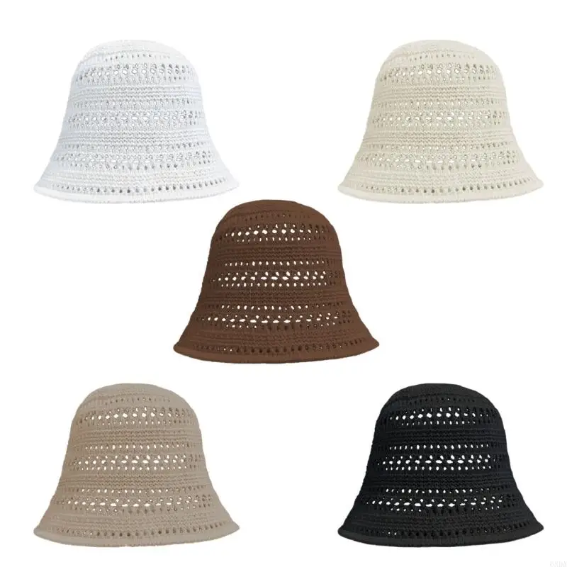 

Stylish Crochet Fisherman Hat Hollow Design Beach Vacation Sun Protections Accessory 6XDA