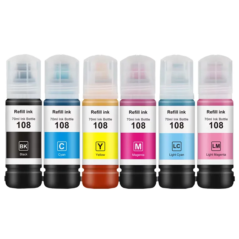 For Epson 108 Refill Premium Ink Kit For Epson Ecotank  L8050 L18050 Printers Vivid Color Refill Ink Kit