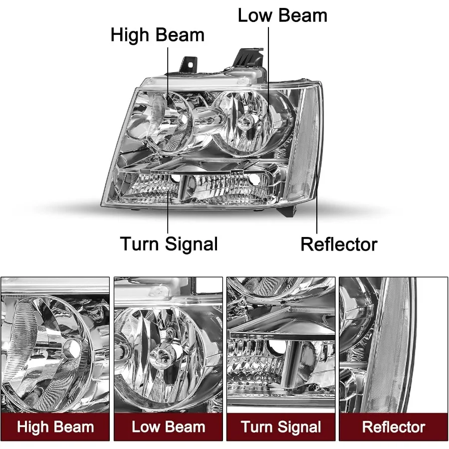 مجموعة المصابيح الأمامية مع استبدال المصابيح لسيارة تشيفي تاهو سوبربان أفالانش للسائق وغطاء كروم جانبي للركاب #2
