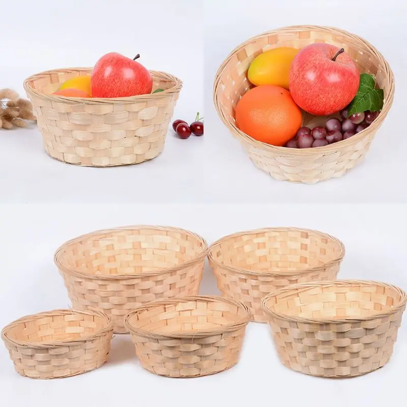 Household Wicker Bread Storage Basket Weaved Bamboo Vegetables Hampers Display Tray Decorative Empty Gift Basket