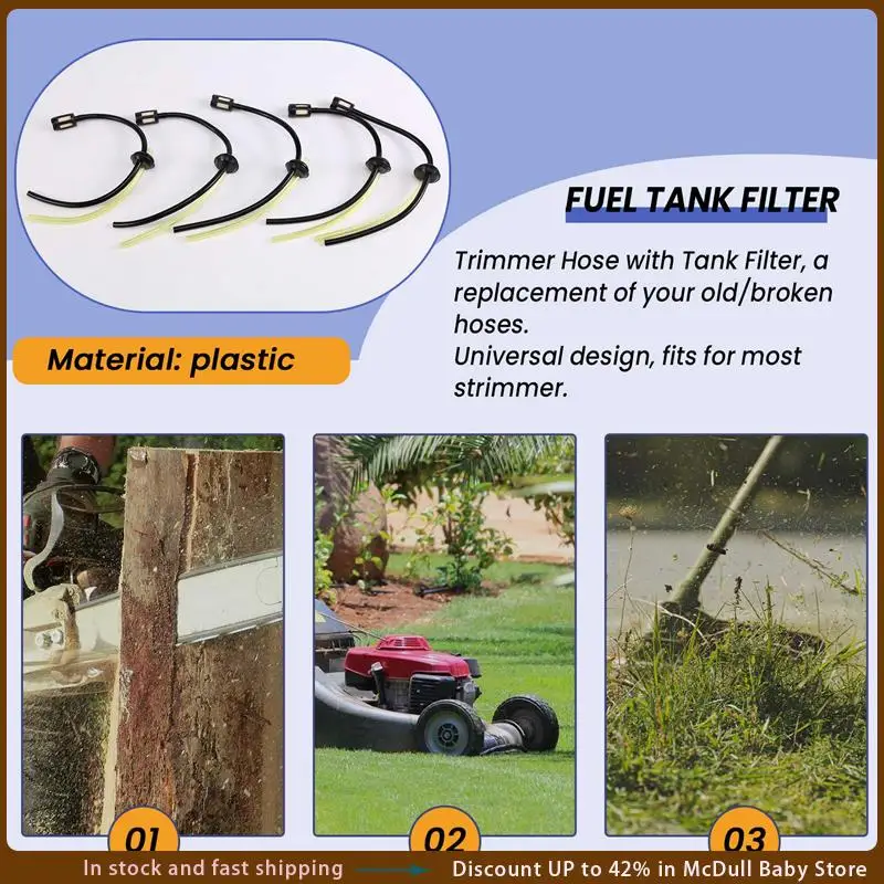ABJA-5Pcs/Set Replacement Fuel Hose Pipe Tank Filter For Strimmer Trimmer Brush Cutter Chainsaw Fuel Line Filter