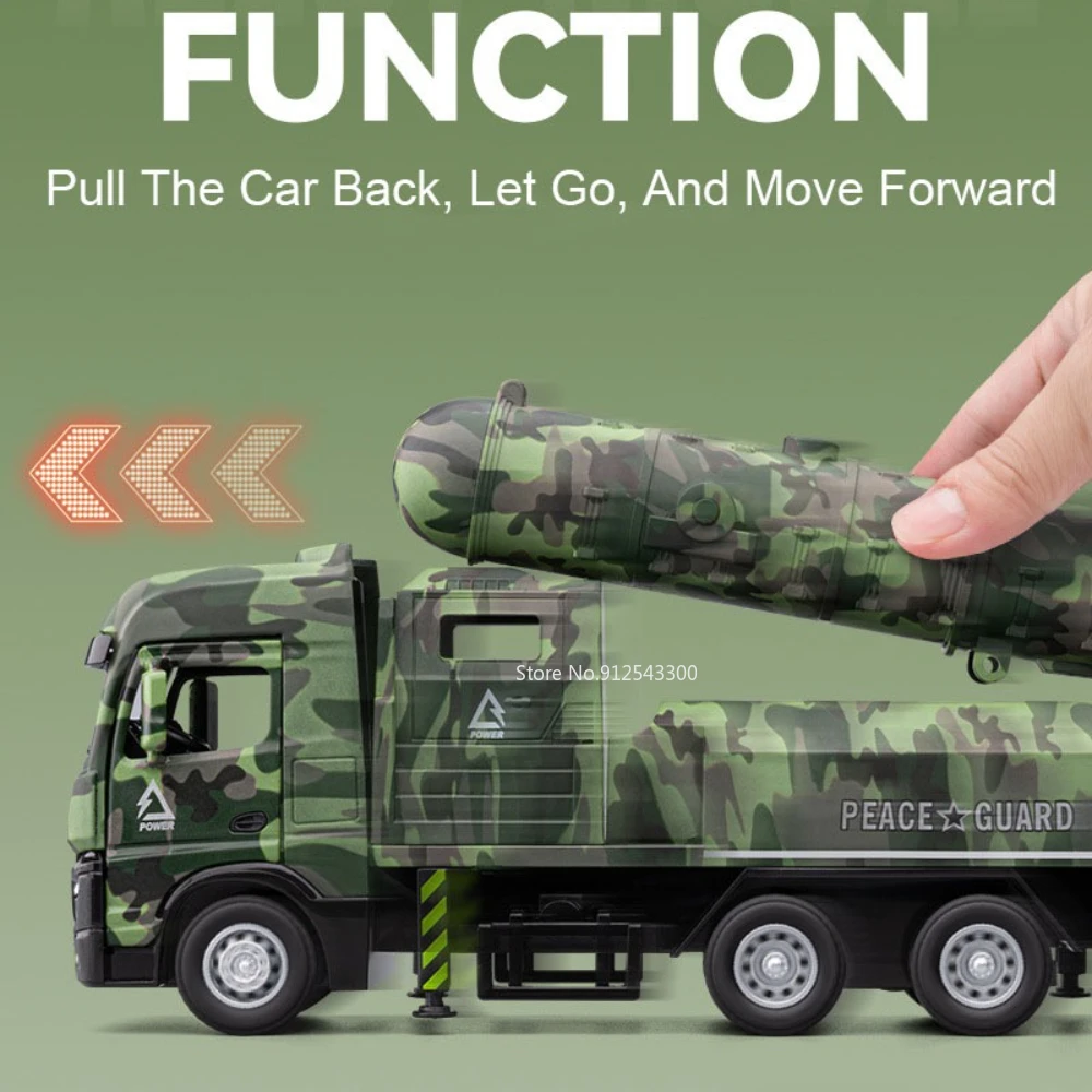Schaal 1:32 Missile Truck Speelgoedmodel Auto Raketwerper Voertuig Metaal Diecast Geluid Licht Trek Militaire Modellen Jongens Geschenken