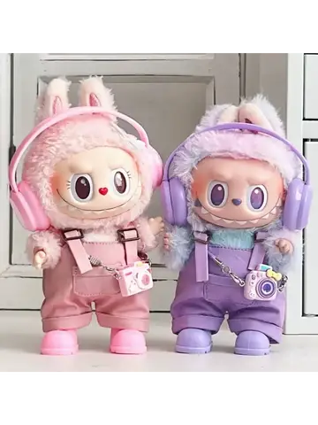 For Labubu clothing set includes headphones  waist belt pants  and accessories