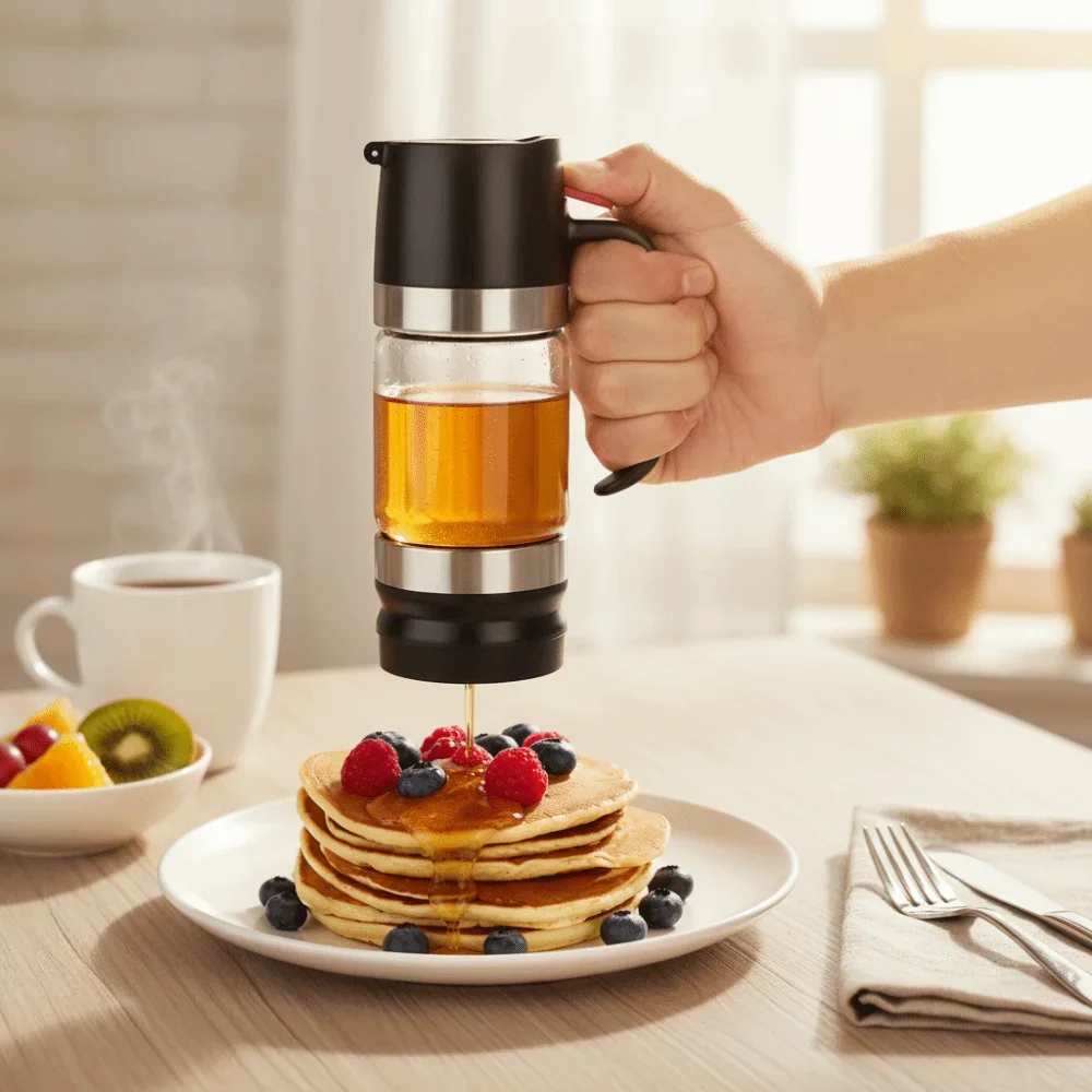 Durable 300 ML Glass Honey Dispenser with Handle Clear No Drip Honey Jar Leak-proof Press Type Honeys Bottle Bread
