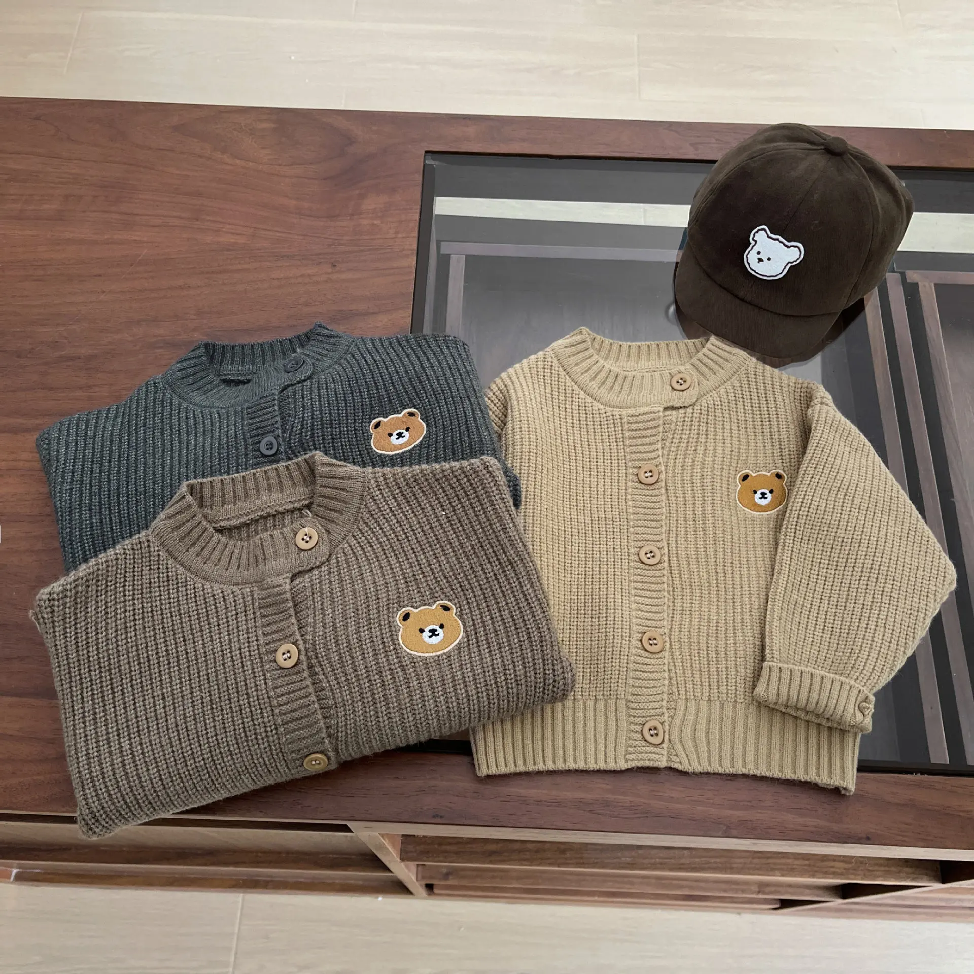1 2 3 4 Years Girls Boys' Sweater Spring Knitted Kids Cardigan New Children's Cartoon Bear Casual Sweater Autumn Outerwear Coats