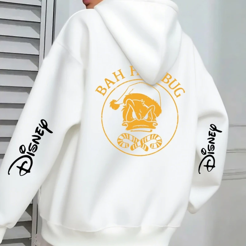 سترة نسائية بقلنسوة عصرية مطبوعة لعيد الميلاد من ديزني متعددة الاستخدامات ومريحة بأكمام طويلة وجيب الكنغر