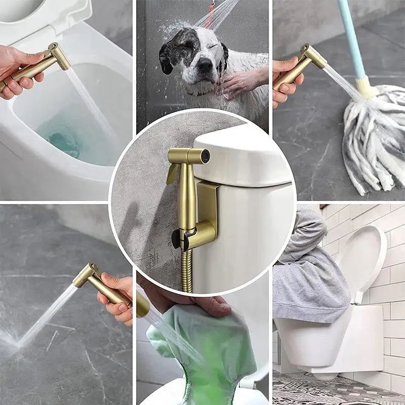 Gold Toilet Spray Gun Bidet Sprinklers Muslim Sprayer Shower Head Hook Holder Water Hose Douche Handheld WC Bathroom V27